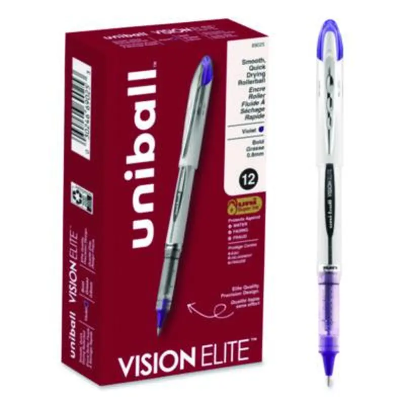VISION ELITE Hybrid Gel Pen, Stick, Bold 0.8 mm, Violet Ink, White/Violet/Clear Barrel - Pens | uniball