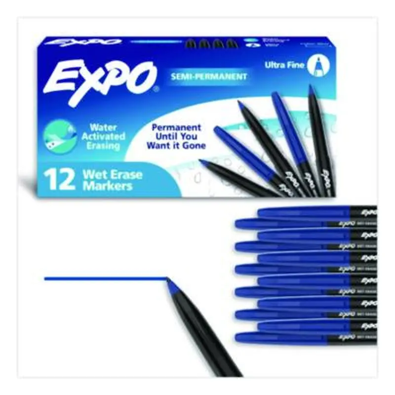 Wet Erase Marker, Fine Bullet Tip, Blue, Dozen - Markers | EXPO