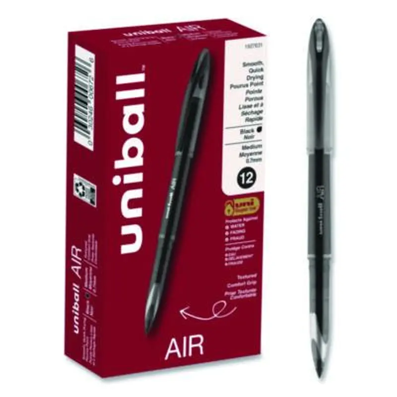 AIR Porous Rollerball Pen, Stick, Medium 0.7 mm, Black Ink, Black Barrel, Dozen - Pens | uniball