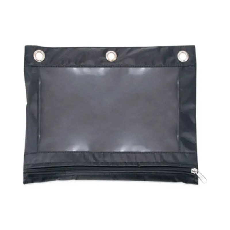 Binder Pencil Pouch, 3-Hole Punched, 10" x 7.38", Black/Clear, 3/Pack - Pencil Pouches & Boxes | Advantus