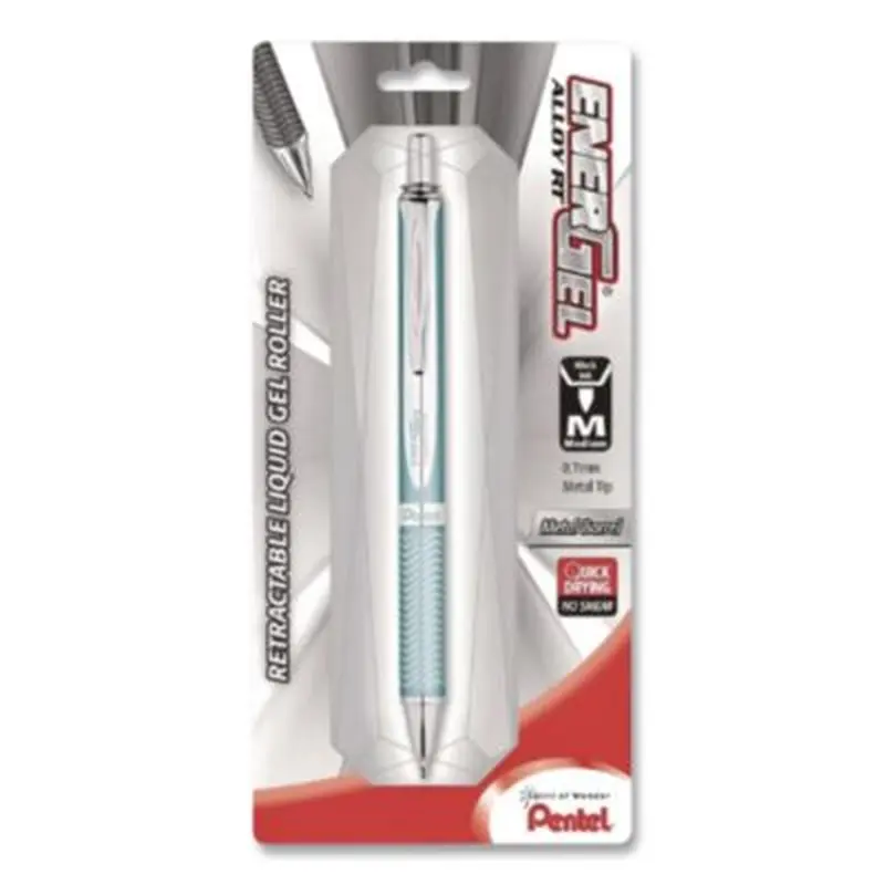 EnerGel Alloy RT Gel Pen, Retractable, Medium 0.7 mm, Black Ink, Aquamarine Barrel - Pens | Pentel