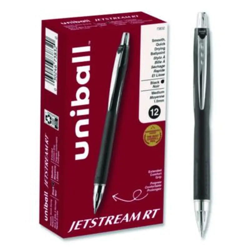 Jetstream Hybrid Gel Pen, Retractable, Bold 1 mm, Black Ink, Black/Silver Barrel - Pens | uniball