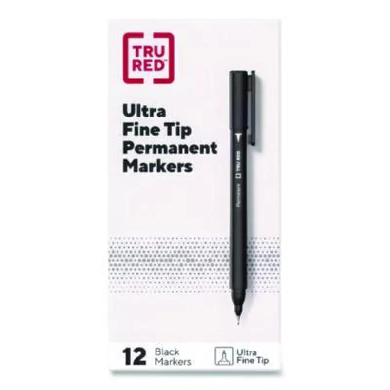 Permanent Marker, Pen-Style, Extra-Fine Needle Tip, Black, Dozen - Markers | TRU RED
