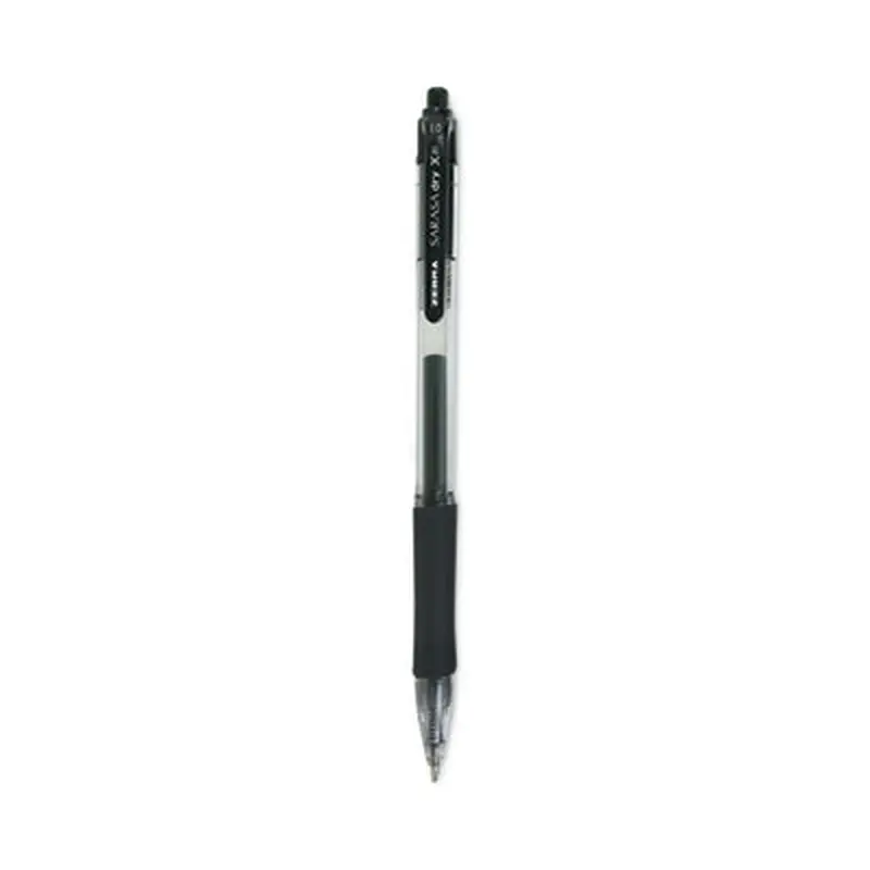 Sarasa Dry Gel X20 Gel Pen, Retractable, Bold 1 mm, Black Ink, Clear/Black Barrel, 12/Pack - Pens | Zebra