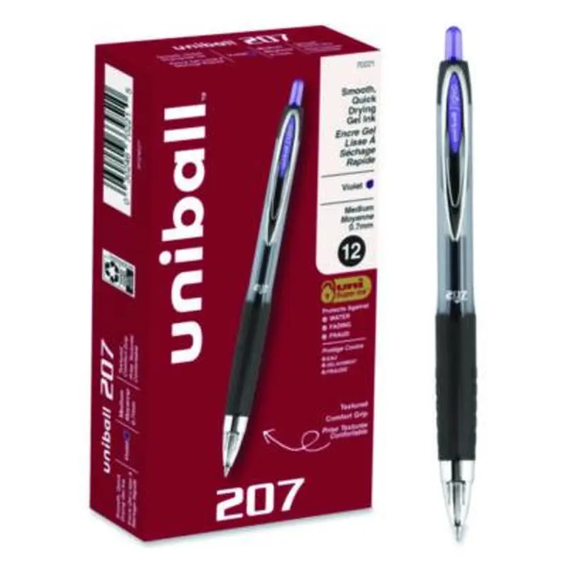 Signo 207 Gel Pen, Retractable, Medium 0.7 mm, Violet Ink, Smoke/Black/Violet Barrel, Dozen - Pens | uniball