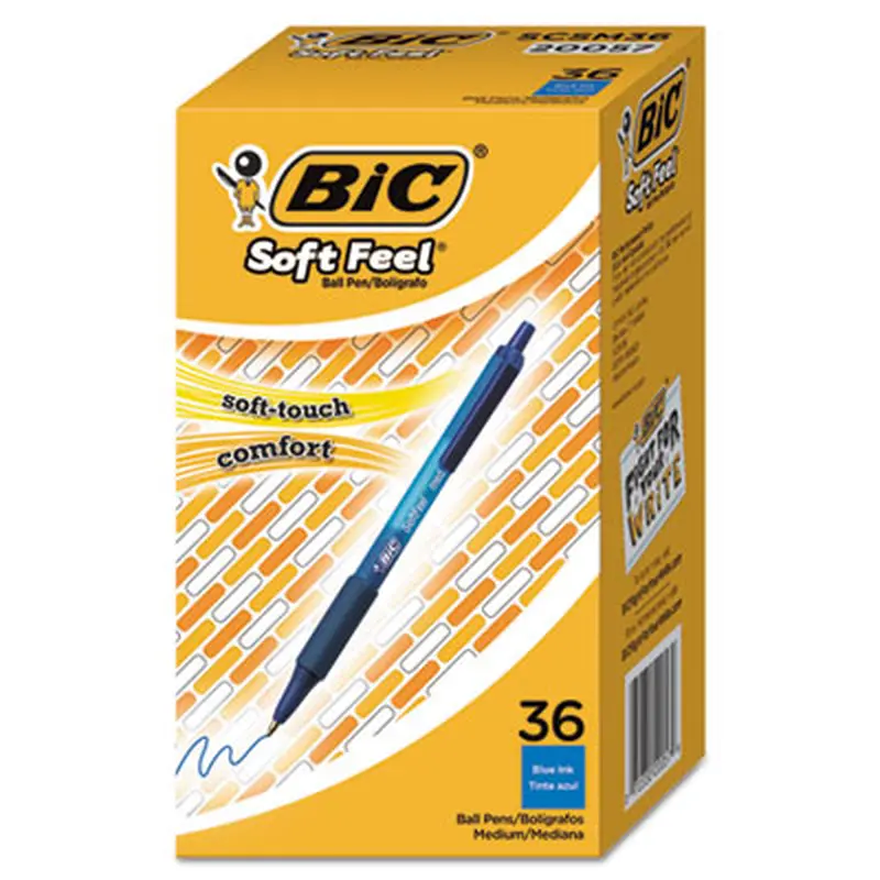 Soft Feel Ballpoint Pen Value Pack, Retractable, Medium 1 mm, Blue Ink, Blue Barrel, 36/Pack - Pens | BIC