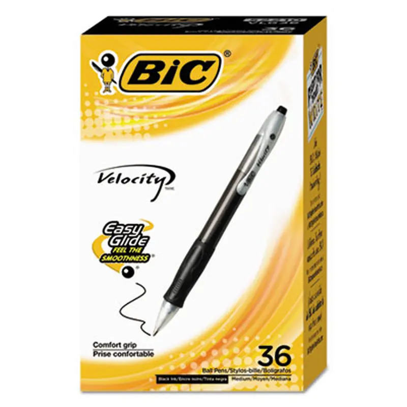 Velocity Easy Glide Ballpoint Pen Value Pack, Retractable, Medium 1 mm, Black Ink, Black Barrel, 36/Pack - Pens | BIC