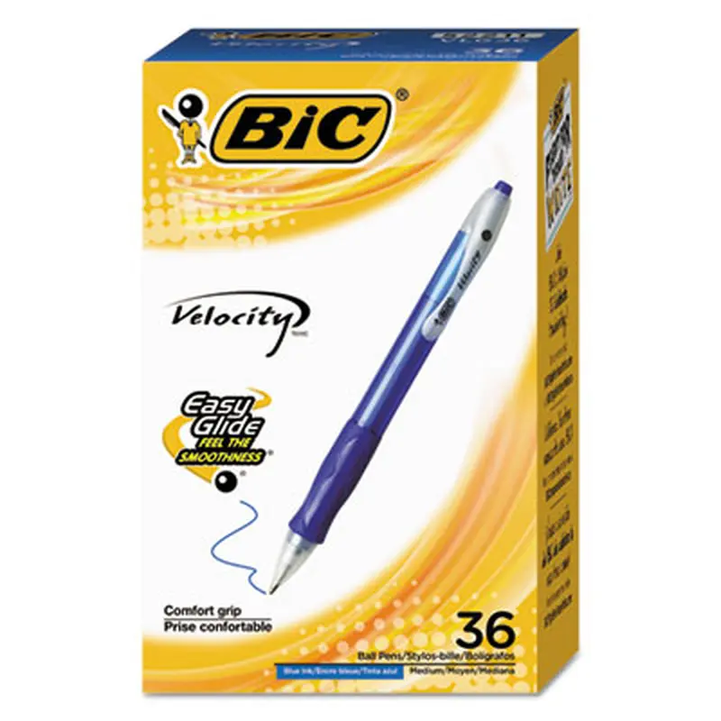 Velocity Easy Glide Ballpoint Pen Value Pack, Retractable, Medium 1 mm, Blue Ink, Translucent Blue Barrel, 36/Pack - Pens | BIC