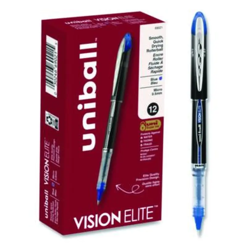 VISION ELITE Hybrid Gel Pen, Stick, Extra-Fine 0.5 mm, Blue Ink, Black/Blue/Clear Barrel - Pens | uniball
