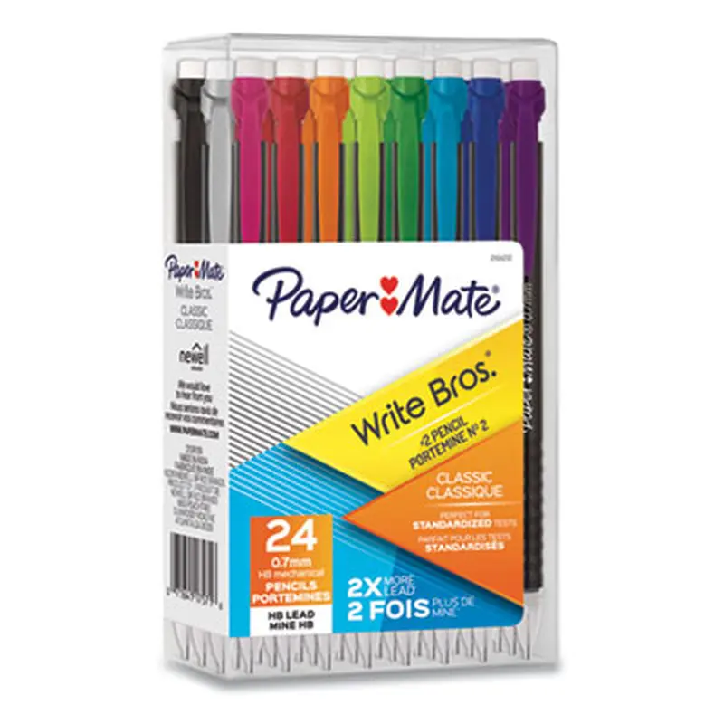 Write Bros Mechanical Pencil, 0.7 mm, HB (#2), Black Lead, Assorted Barrel Colors, 24/Pack - Pencils | Paper Mate
