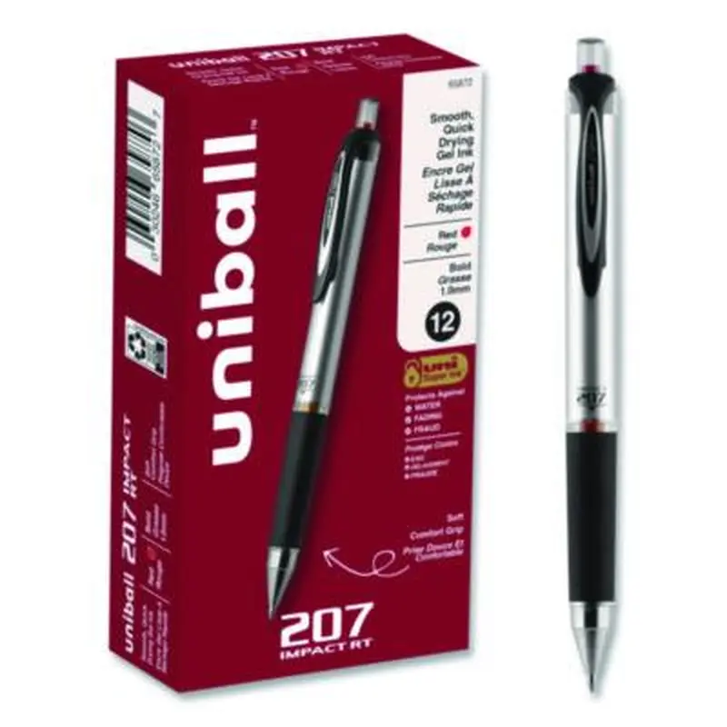 207 Impact Gel Pen, Retractable, Bold 1 mm, Red Ink, Black/Red Barrel - Pens | uniball