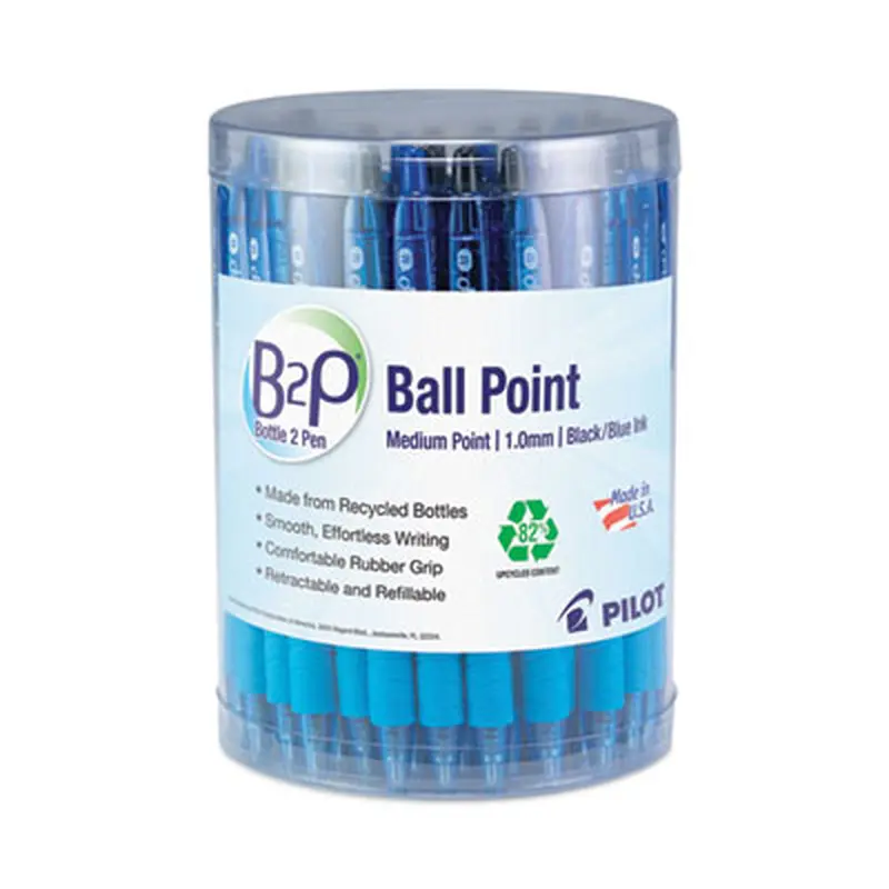 B2P Bottle-2-Pen Recycled Ballpoint Pen, Retractable, Medium 1 mm, Assorted Ink Colors, Translucent Blue Barrel, 36/Pack - Pens | Pilot