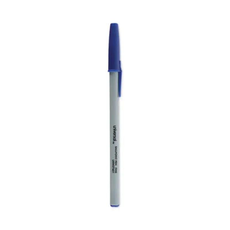 Ballpoint Pen, Stick, Fine 0.7 mm, Blue Ink, Gray/Blue Barrel, Dozen - Pens | Universal