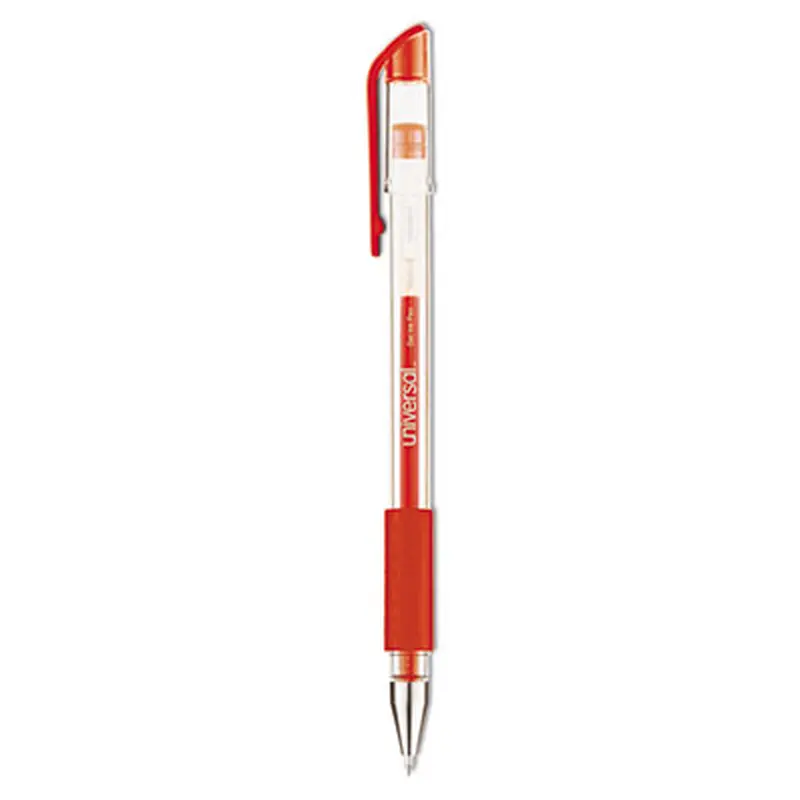 Comfort Grip Gel Pen, Stick, Medium 0.7 mm, Red Ink, Clear/Red Barrel, Dozen - Pens | Universal