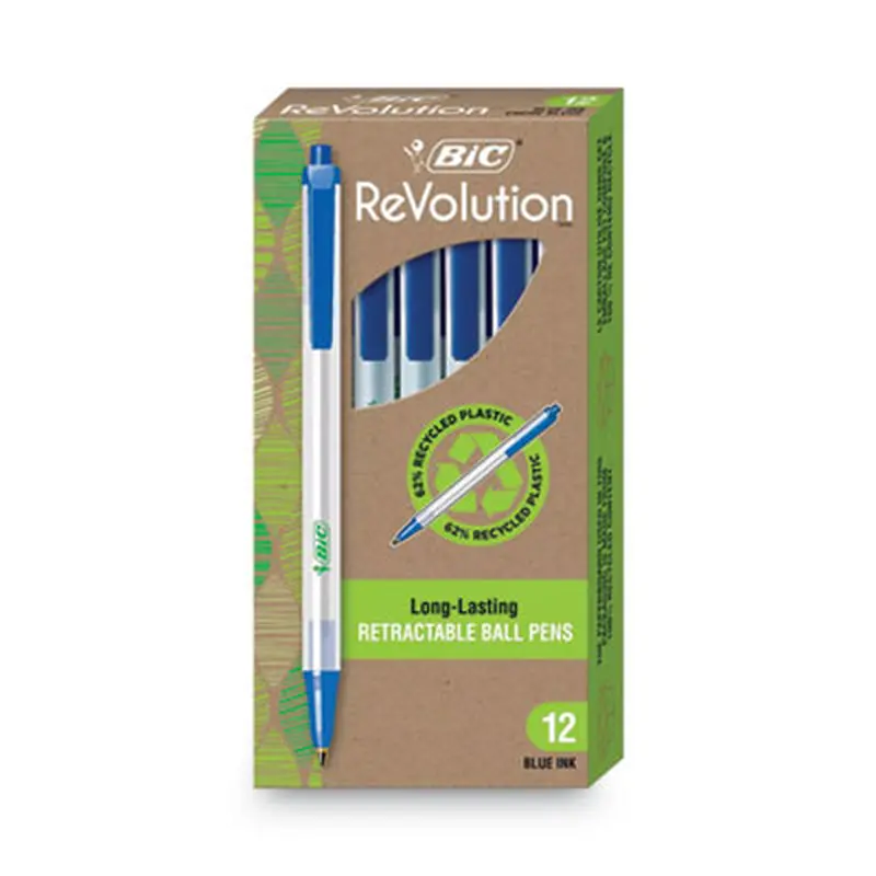 Ecolutions Clic Stic Ballpoint Pen, Retractable, Medium 1 mm, Blue Ink, Translucent Frost/Blue Barrel, Dozen - Pens | BIC