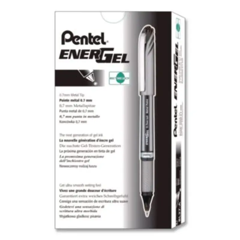 EnerGel NV Gel Pen, Stick, Medium 0.7 mm, Black Ink, Gray/Black Barrel, Dozen - Pens | Pentel