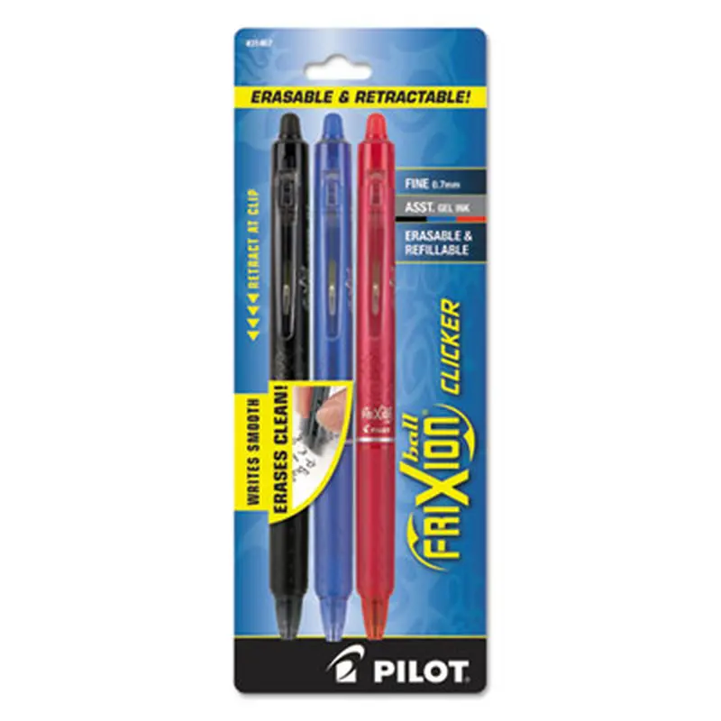 FriXion Clicker Erasable Gel Pen, Retractable, Fine 0.7 mm, Assorted Business Ink and Barrel Colors, 3/Pack - Pens | Pilot