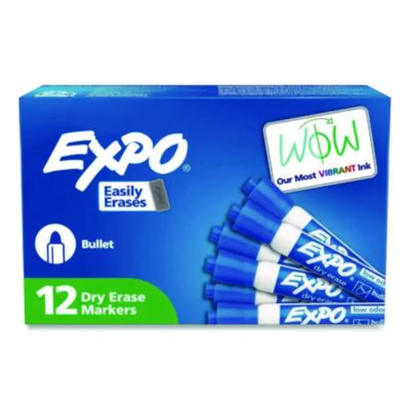 Low-Odor Dry-Erase Marker, Medium Bullet Tip, Blue, Dozen - Board Markers | EXPO