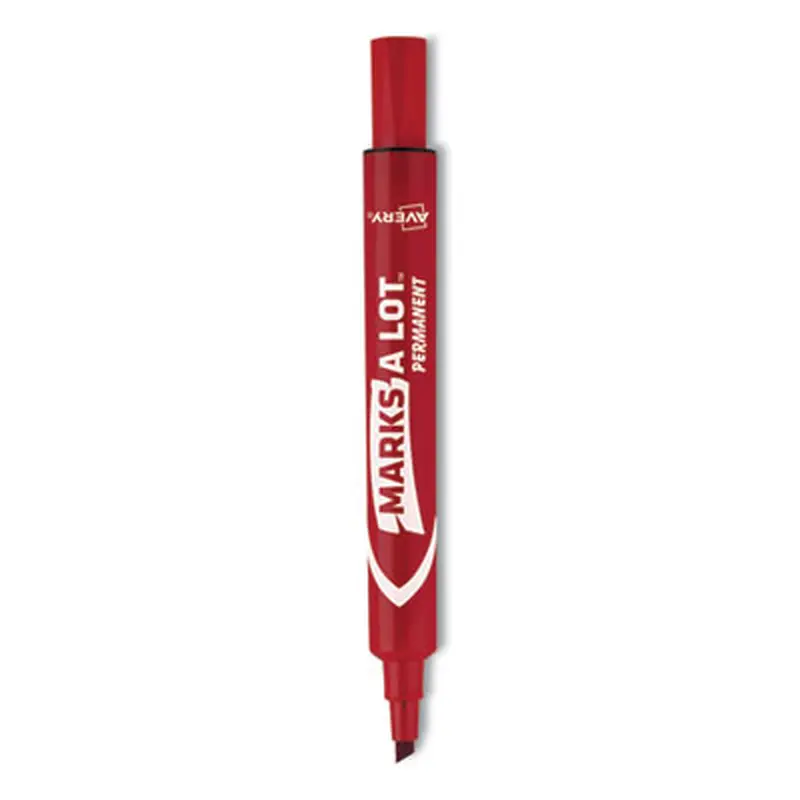 MARKS A LOT Regular Desk-Style Permanent Marker, Broad Chisel Tip, Red, Dozen (7887) - Markers | Avery