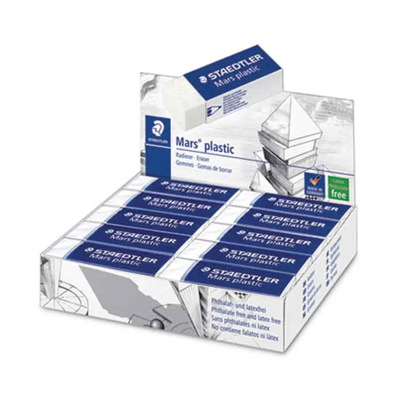 Mars Eraser, For Pencil/Ink Marks, Rectangular Block, Large, White, 20/Box - Pencil & Ink Erasers | Staedtler
