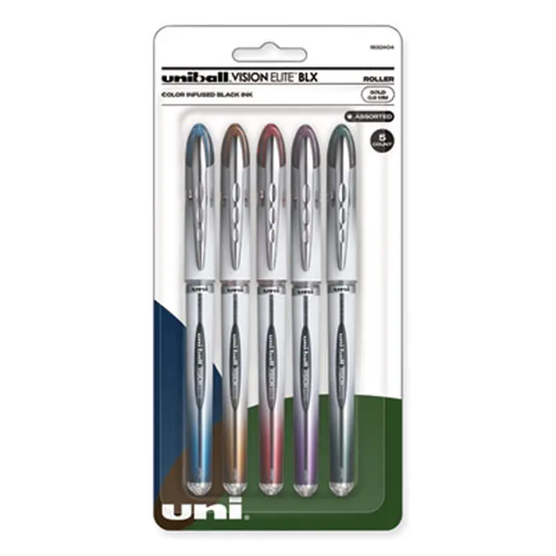 VISION ELITE BLX Series Hybrid Gel Pen, Stick, Bold 0.8 mm, Assorted Ink and Barrel Colors, 5/Pack - Pens | uniball