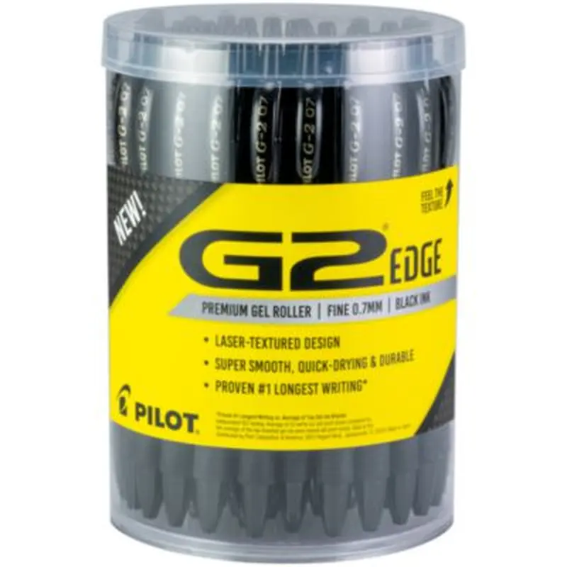 G2 Edge Premium Gel Pen, Retractable, Fine 0.7 mm, Black Ink, Black Barrel, 36/Pack - Pens | Pilot