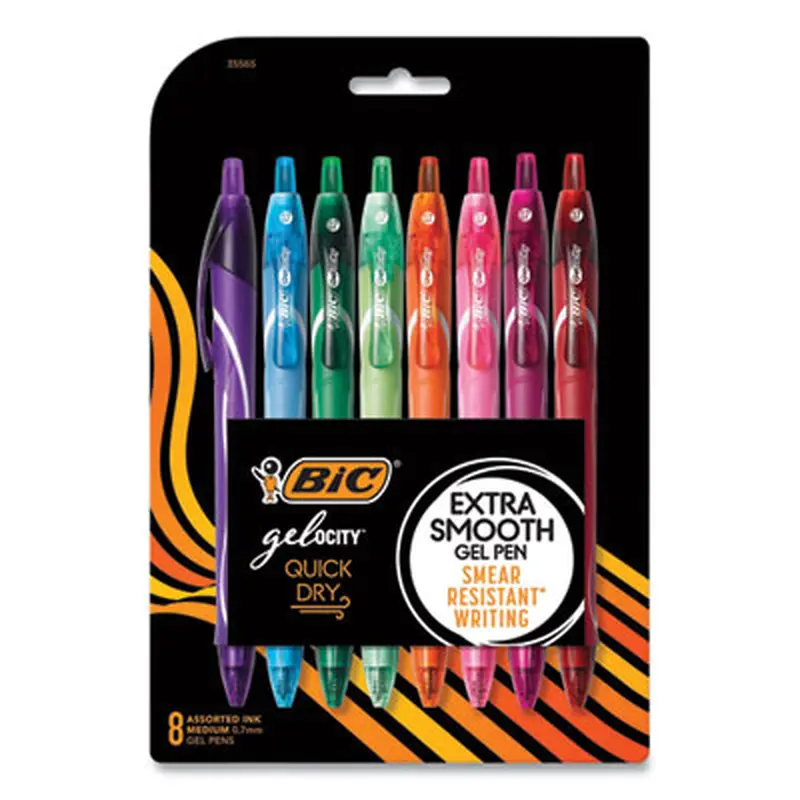 Gel-ocity Quick Dry Gel Pen, Retractable, Medium 0.7 mm, Randomly Assorted Ink and Barrel Colors, 8/Pack - Pens | BIC