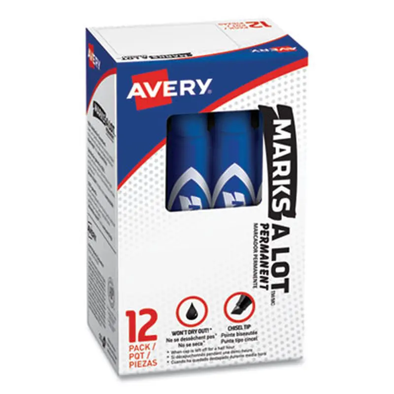 MARKS A LOT Regular Desk-Style Permanent Marker, Broad Chisel Tip, Blue, Dozen (7886) - Markers | Avery