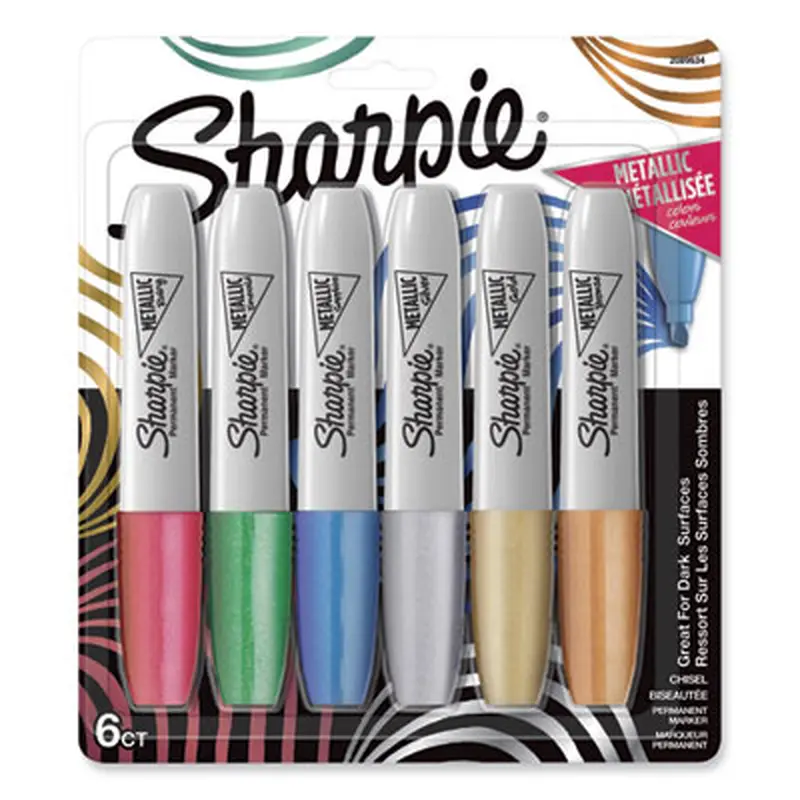 Metallic Chisel Tip Permanent Marker, Medium Chisel Tip, Assorted, 6/Pack - Markers | Sharpie