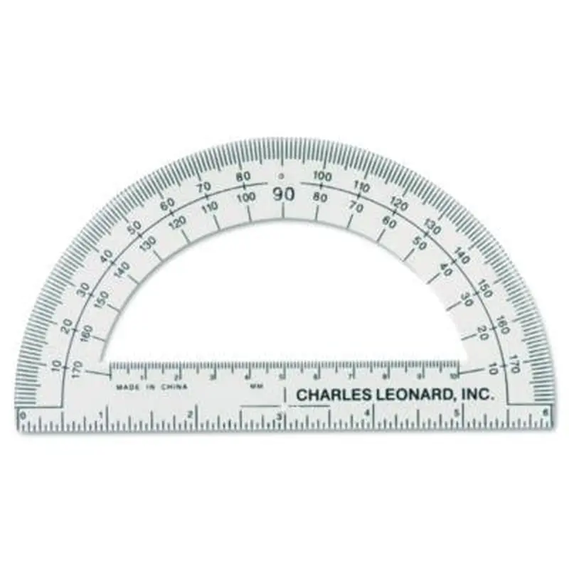Open Center Protractor, Plastic, 6" Ruler Edge, Clear, Dozen - Protractors | Charles Leonard