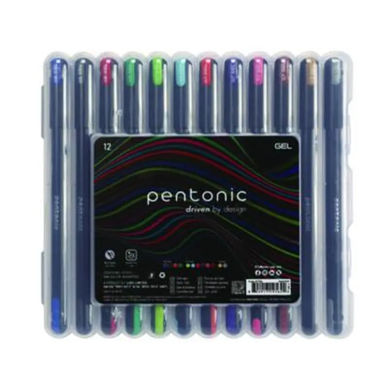 PENTONIC Gel Pen, Stick, Assorted Point Sizes, Assorted Ink Colors, Black Barrel, 12/Pack - Pens | TOPS