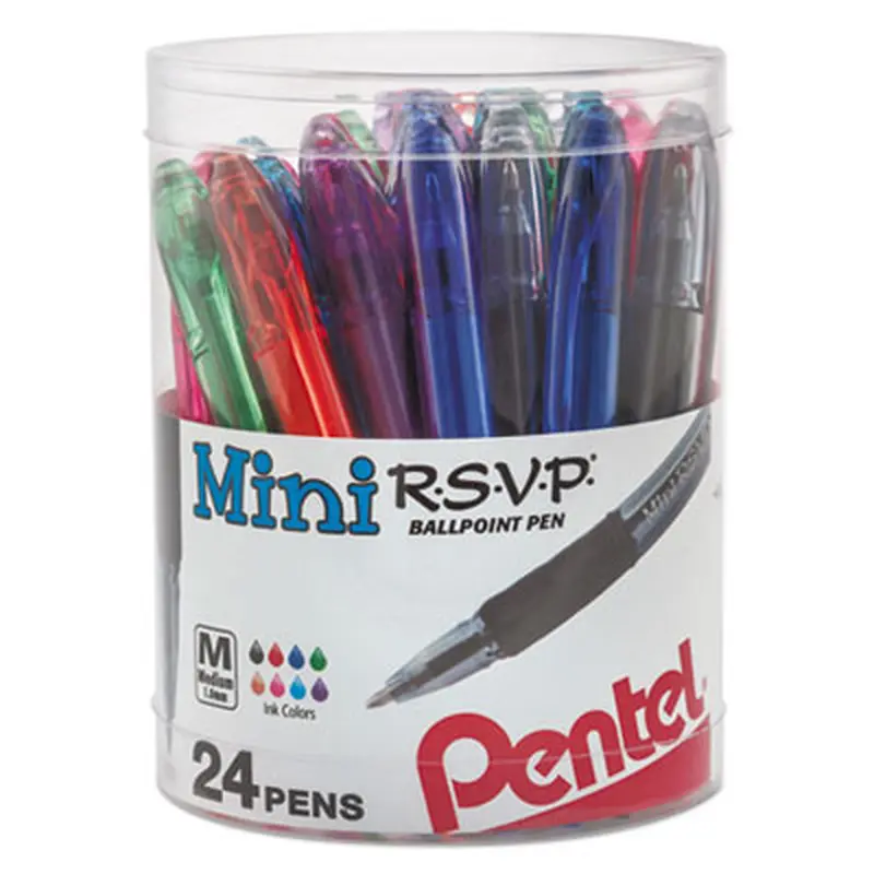R.S.V.P. Mini Ballpoint Pen, Stick, Medium 1 mm, Assorted Ink and Barrel Colors, 24/Pack - Pens | Pentel