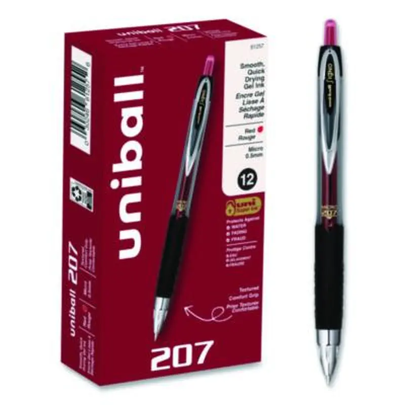 Signo 207 Gel Pen, Retractable, Fine 0.5 mm, Red Ink, Smoke/Black/Red Barrel, Dozen - Pens | uniball