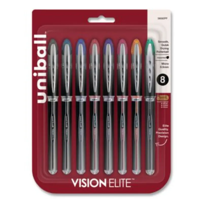 VISION ELITE Hybrid Gel Pen, Stick, Fine 0.5 mm, Assorted Ink and Barrel Colors, 8/Pack - Pens | uniball