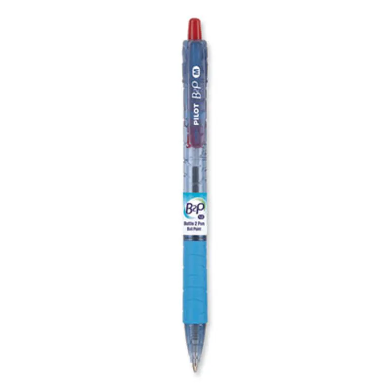 B2P Bottle-2-Pen Recycled Ballpoint Pen, Retractable, Medium 1 mm, Red Ink, Translucent Blue Barrel, Dozen - Pens | Pilot