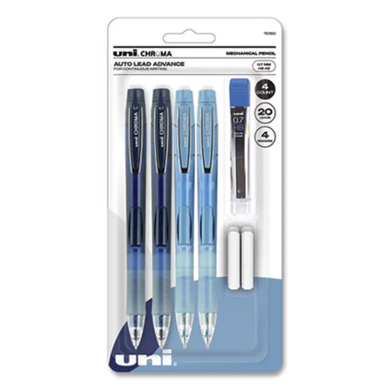 Chroma Mechanical Pencils with Tube of Lead/Erasers, 0.7 mm, HB (#2), Black Lead, Assorted Barrel Colors, 4/Set - Pencils | uniball