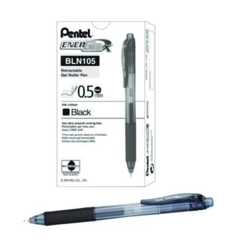 EnerGel-X Gel Pen, Retractable, Fine 0.5 mm, Black Ink, Clear/Black Barrel, 24/Pack - Pens | Pentel