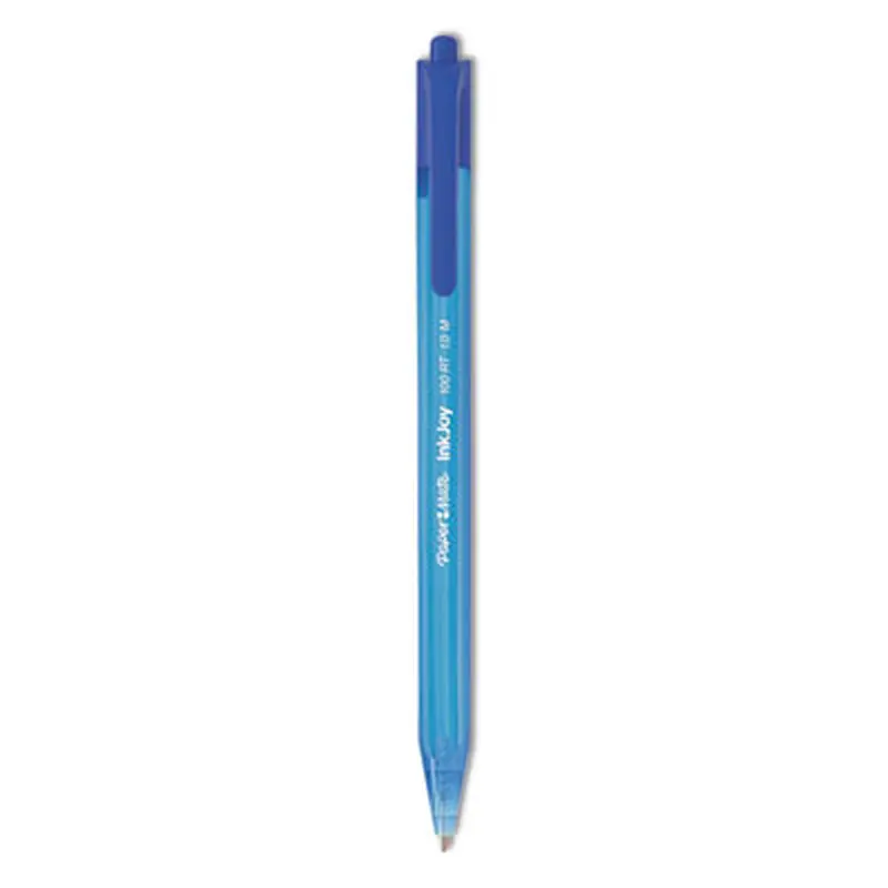 InkJoy 100 RT Ballpoint Pen, Retractable, Medium 1 mm, Blue Ink, Translucent Blue Barrel, Dozen - Pens | Paper Mate