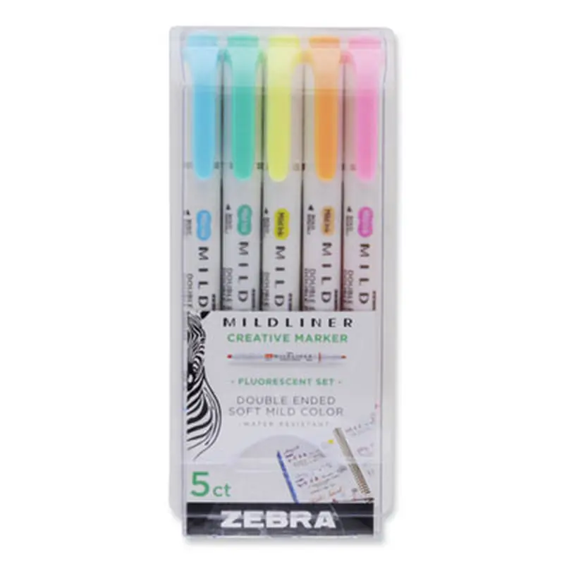 Mildliner Double Ended Highlighter, Assorted Ink Colors, Bold-Chisel/Fine-Bullet Tips, Assorted Barrel Colors, 5/Pack - Highlighters | Zebra