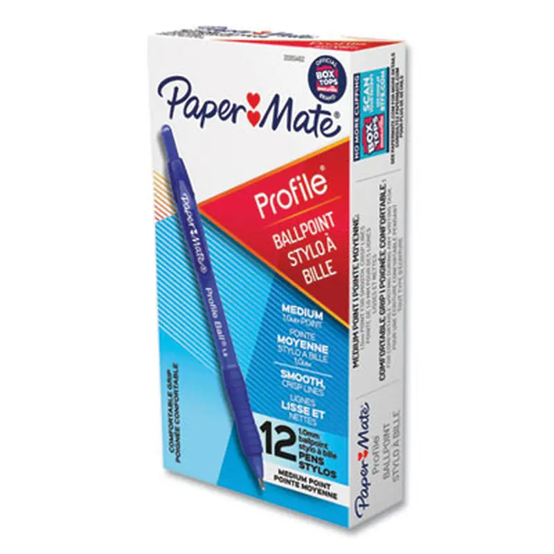Profile Ballpoint Pen, Retractable, Medium 1 mm, Blue Ink, Translucent Blue Barrel, Dozen - Pens | Paper Mate