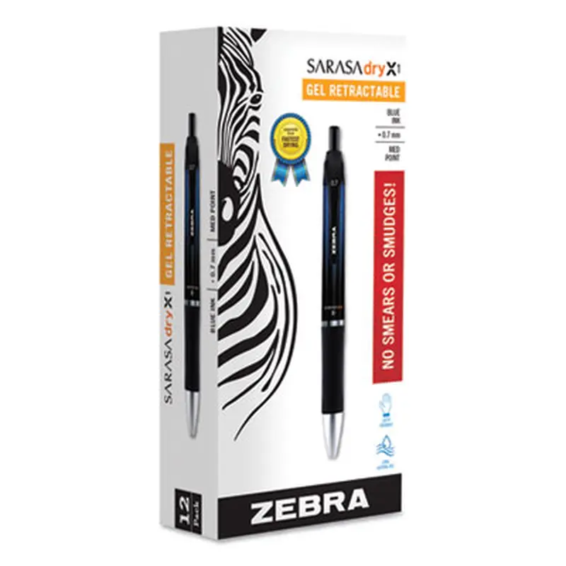 Sarasa Dry Gel X1 Gel Pen, Retractable, Medium 0.7 mm, Blue Ink, Blue Barrel, 12/Pack - Pens | Zebra