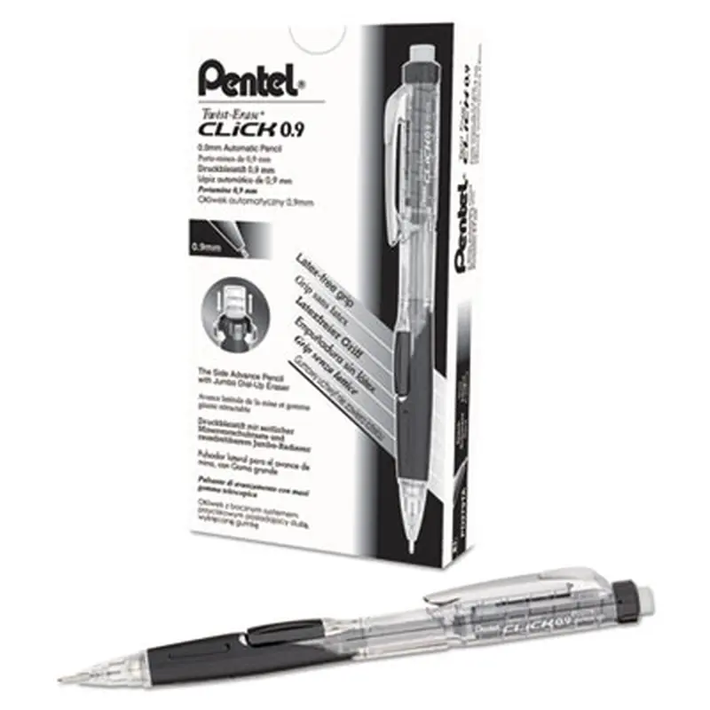 Twist-Erase CLICK Mechanical Pencil, 0.9 mm, HB (#2), Black Lead, Black Barrel - Pencils | Pentel