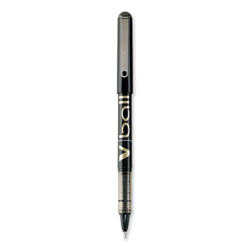 VBall Liquid Ink Rollerball Pen, Stick, Fine 0.7 mm, Black Ink, Black/Clear Barrel, Dozen - Pens | Pilot