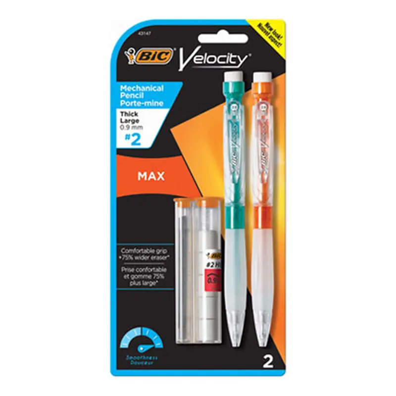 Velocity Max Pencil, 0.9 mm, HB (#2), Black Lead, Assorted Barrel Colors, 2/Pack - Pencils | BIC