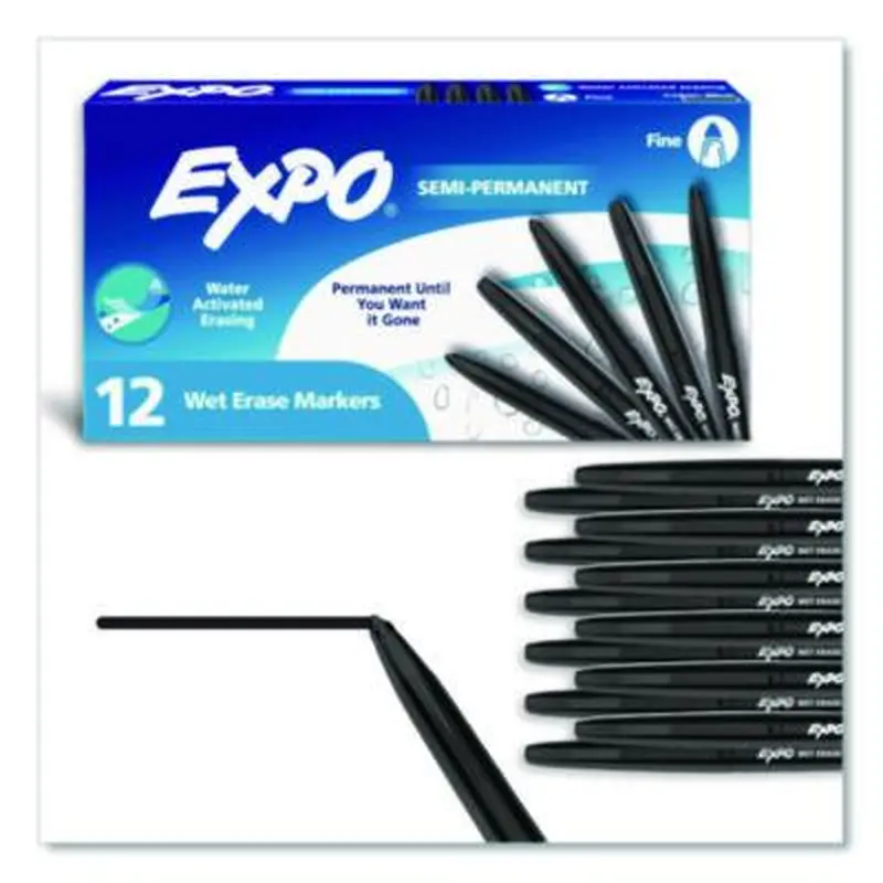 Wet Erase Marker, Fine Bullet Tip, Black, 12/Pack - Markers | EXPO