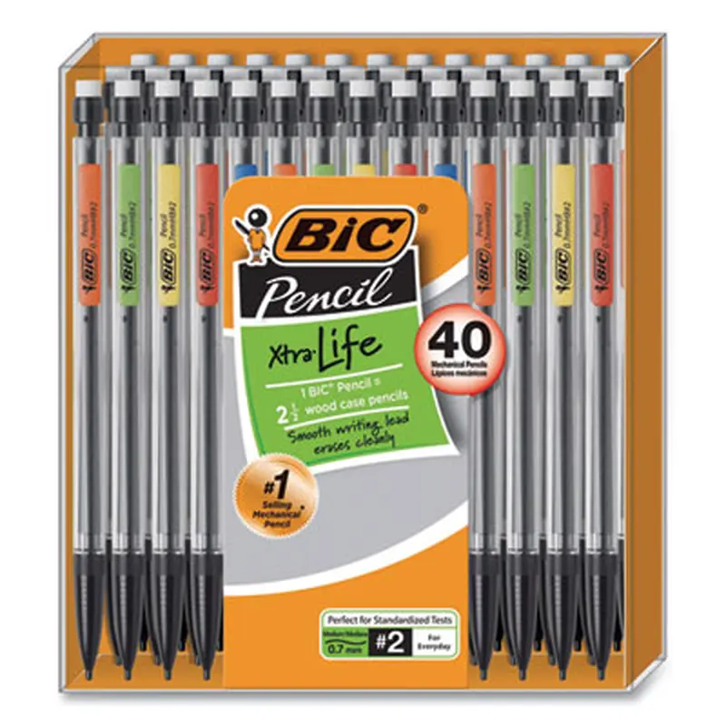 Xtra Smooth Mechanical Pencil, 0.7 mm, HB (#2), Black Lead, Clear Barrel, 40/Pack - Pencils | BIC