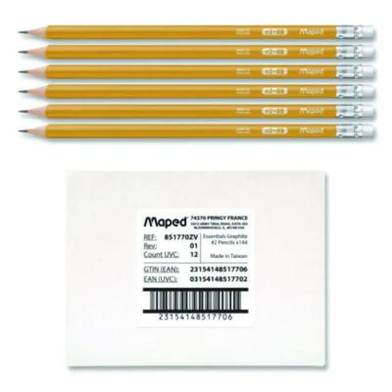 Essentials Triangular Pre-Sharpened Pencils, HB (#2), Black Lead, Yellow Barrel, 144/Box - Pencils | Maped Helix