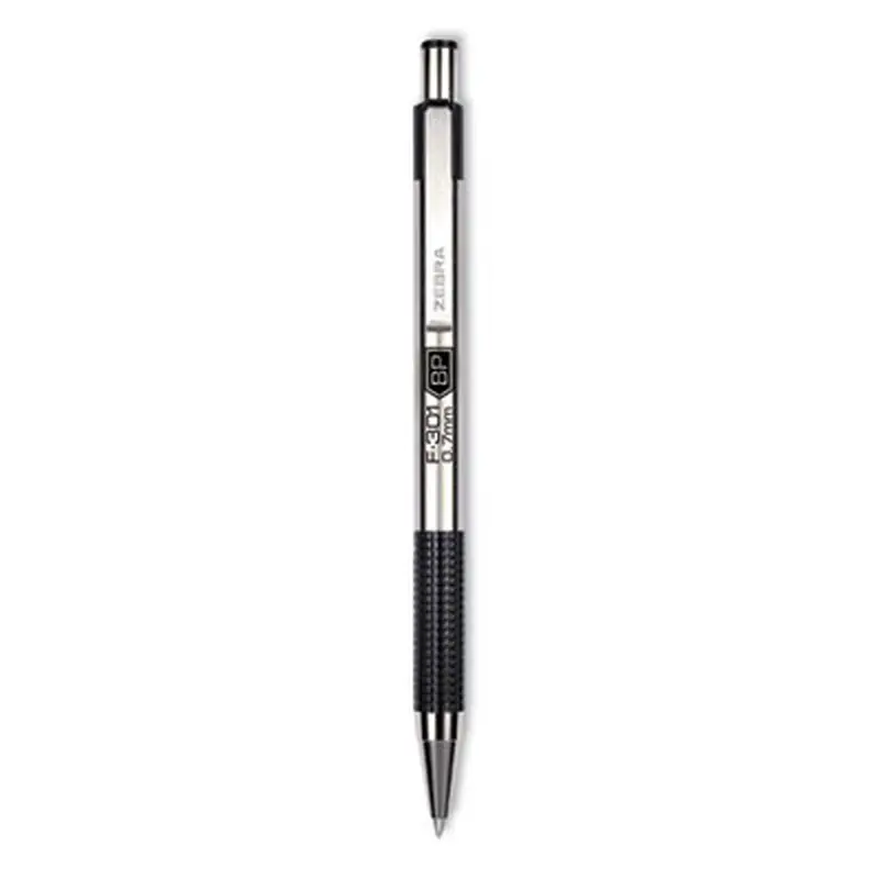 F-301 Ballpoint Pen, Retractable, Bold 1.6 mm, Black Ink, Stainless Steel/Black Barrel, 2/Pack - Pens | Zebra