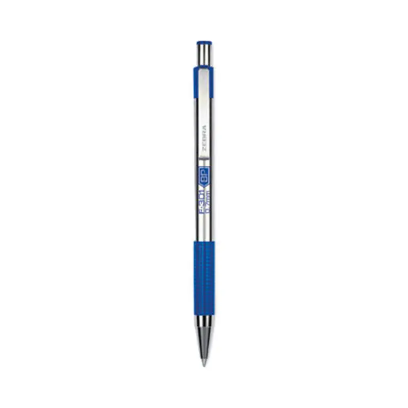 F-301 Ballpoint Pen, Retractable, Fine 0.7 mm, Blue Ink, Stainless Steel/Blue Barrel, 2/Pack - Pens | Zebra