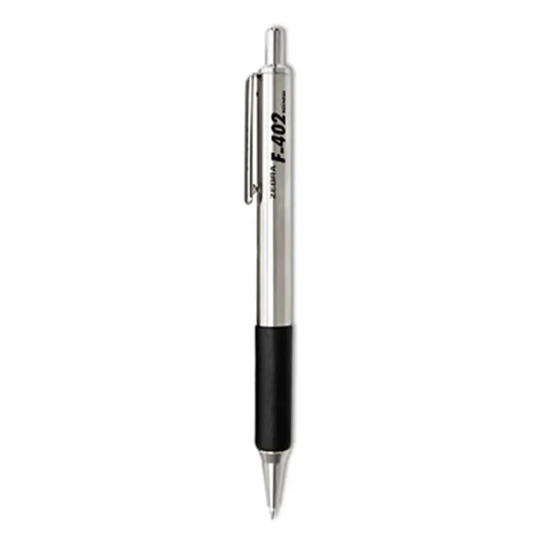 F-402 Ballpoint Pen, Retractable, Fine 0.7 mm, Black Ink, Stainless Steel/Black Barrel, 2/Pack - Pens | Zebra